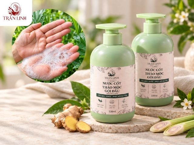 Nước cốt thảo mộc gội đầu Trần Linh – làm sạch dịu nhẹ, tóc mềm nhẹ