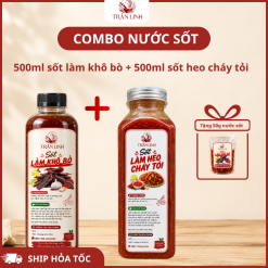 Combo 2 Chai Sốt Làm Khô Heo Cháy Tỏi Và Khô Bò Trần Linh – 500ml/Chai